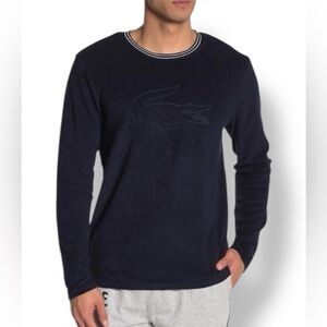 Lacoste Navy Long Sleeve Crewneck Shower Terry Pullover Lounge Sweatshirt Sz L